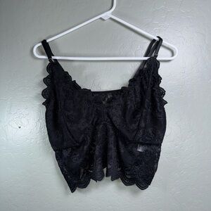 Black Lace Longline Bralette Crop Top | Gothic Lingerie Aesthetic
